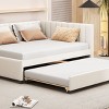 Full Size Upholstered Bed with Pull-Out Trundle and Backrest, Linen Sofa Bed for Apartment or Guest Room-Baofuwish - 3 of 4