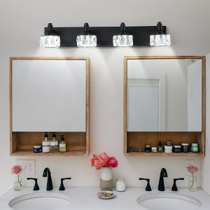 Modern 4-Light Matte Black LED Vanity Light with Crystal Glass Shades - 1 of 4