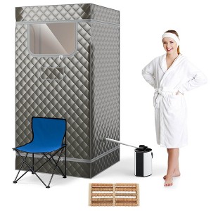 Costway Portable Steam Sauna for Home Full Body Sauna Box with 3L Steam Generator Black/Coffee/Gray - 1 of 4