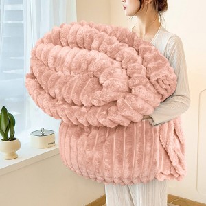 Striped Fleece Bed Blanket Queen Reversible Flannel Blankets 400 GSM Plush Warm Cozy Throw for Sofa Couch Bed Christmas Gift - COTTONPASSION - 1 of 4