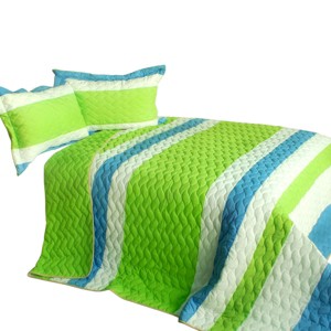 Slickblue Quilt Set Full/Queen with 2 Shams, Pre-Washed Reversible Bedding, Horizontal Stripes, 10 Colors, 3 Piece - 1 of 4