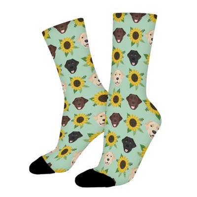 Labrador Faces Sunflowers Women Printed Crew Socks Funny Funky Socks Soft Polyester Novelty Gifts for Artists Men