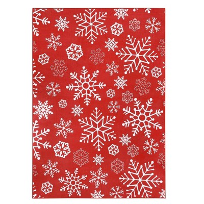 Christmas Area Rug, Winter Holiday Home Decor Rugs for Living Room Bedroom, Snowflake Print Decorative Carpet Non Slip for Nursery