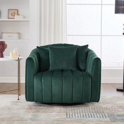 Oversized Velvet Swivel Accent Chair, 40.35"W Tufted Modern Barrel Armchair with Pillows for Living Room or Office-Maison Boucle