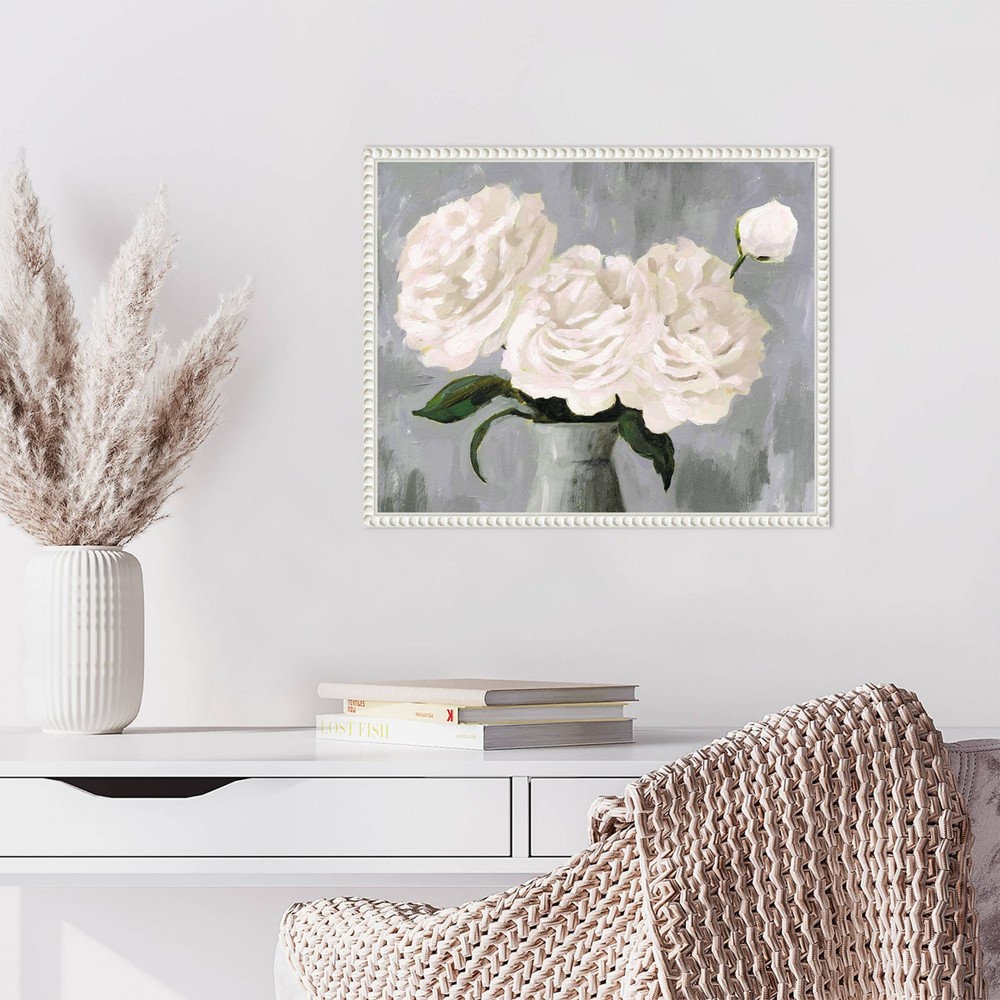 Photos - Other Decoration Amanti Art 20"x16" White Blooms in Gray Vase II by Victoria Borges Framed Canvas Wall Art Print