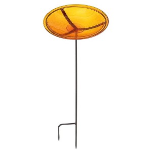 Achla Designs 14 Inch Hand Blown Crackle Glass Birdbath with Stake, Mandarin - 1 of 4
