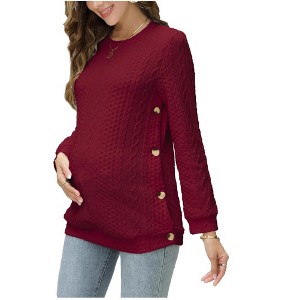 Maternity Tops Sweatshirt Button-Slit Faux Sweater - 1 of 4