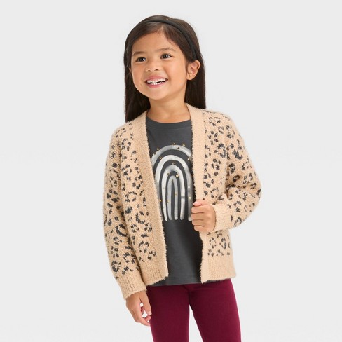 Toddler Girls' Animal Jacquard Cardigan - Cat & Jack™ Beige 12m : Target