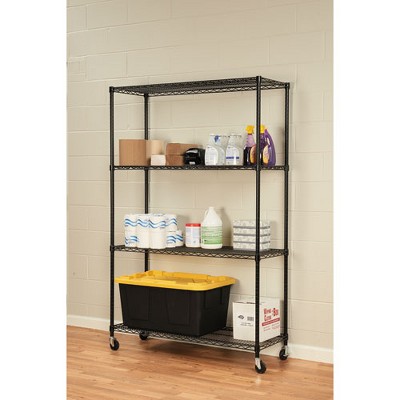 Black 72" NSF Certified 4-Shelf Wire Shelving Unit with Casters