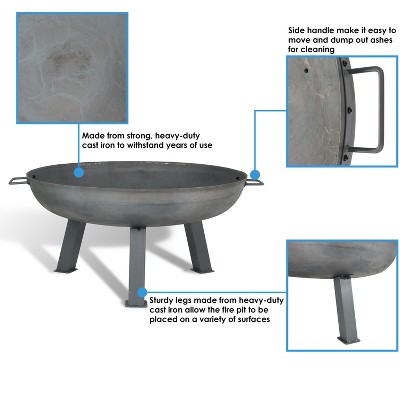 30-Inch Gray Cast Iron Wood-Burning Fire Pit with Steel Finish