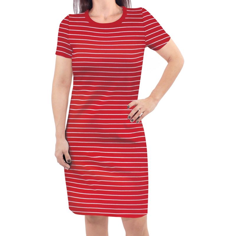 Touched by Nature Womens Organic Cotton Short-Sleeve Dress, Red Stripe, 1 of 3