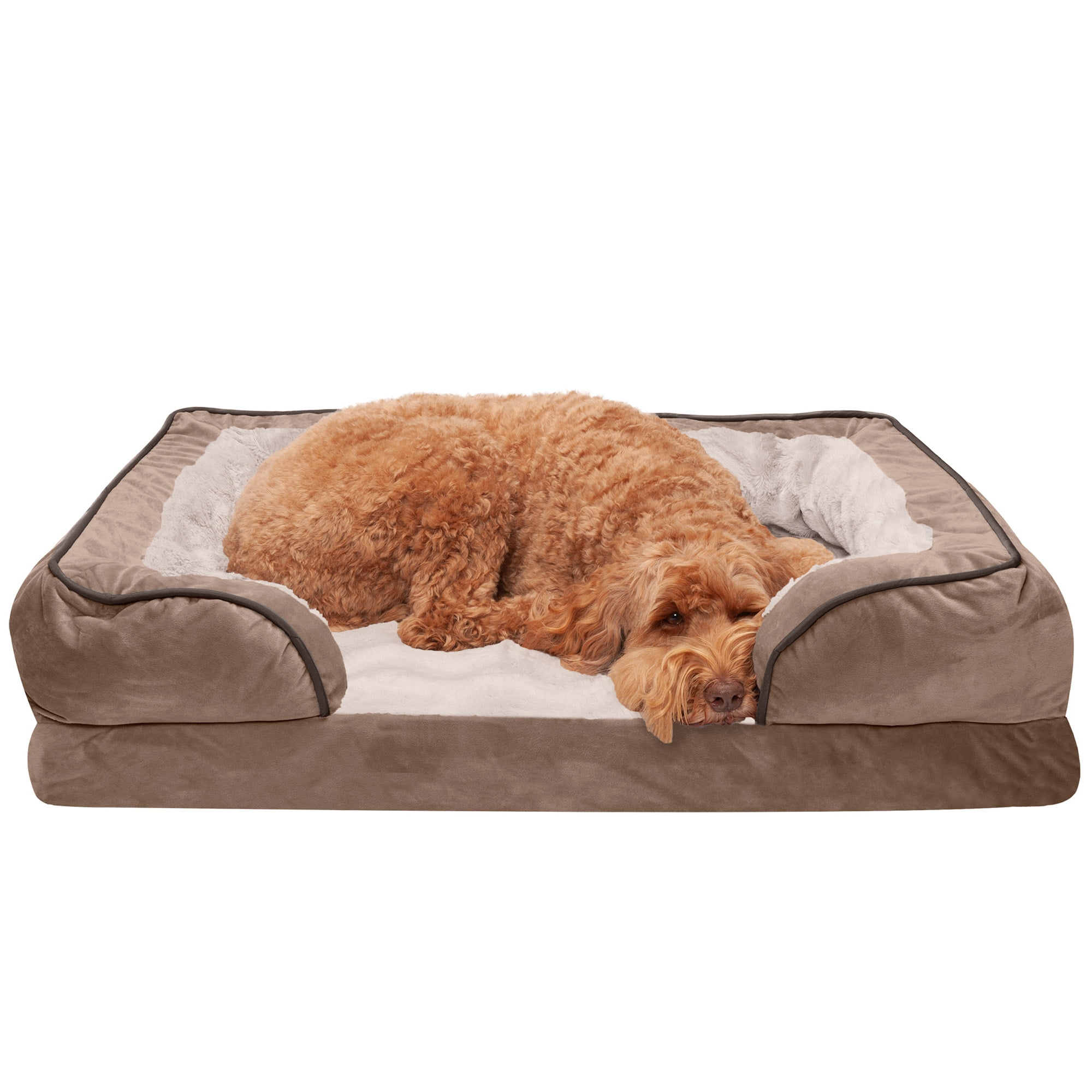 FurHaven Velvet Waves Perfect Comfort Full Support Sofa Pet Bed - Brownstone, Large