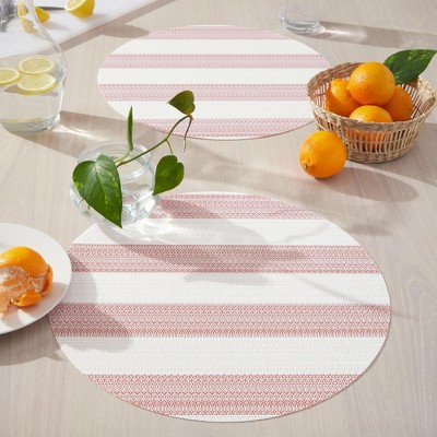 Red and White Cabana Stripe Round Vinyl Placemats, 15" Set of 4