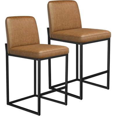 JUJABU 25.6 Inch Modern Bar Stools Set of 2 with Back, Metal Legs with Faux Leather Upholstered