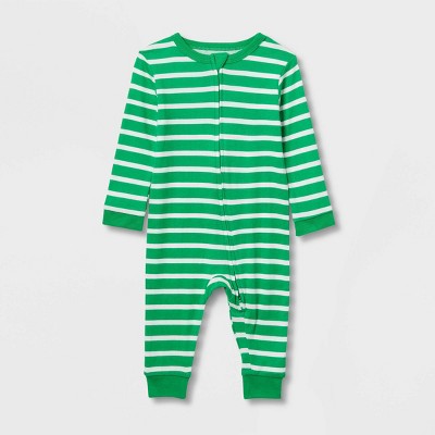 Baby Striped 100% Cotton Matching Family Pajamas Union Suit - Green