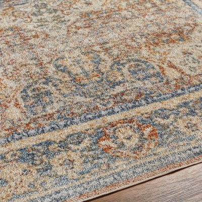 East Traditional Blue and Burnt Orange Washable Wool Area Rug 2'3" x 3'9"