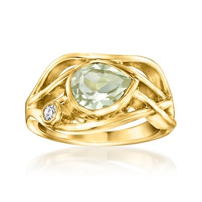 Ross-Simons 1.50 Carat Prasiolite Highway Ring With Single Lab-Grown Diamond in 18kt Gold Over Sterling
