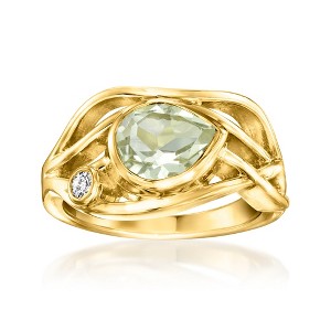 Ross-Simons 1.50 Carat Prasiolite Highway Ring With Single Lab-Grown Diamond in 18kt Gold Over Sterling - 1 of 4