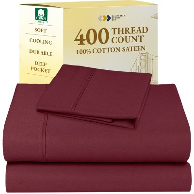Cotton Sheets Set - Softest 400 Thread Count Bed Sheets, 100% Cotton Sateen, Cooling, Deep Pocket by California Design Den