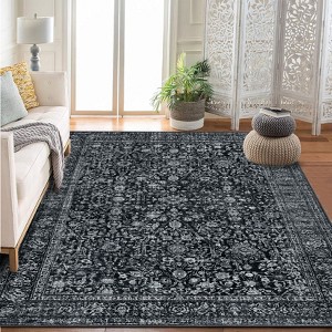 Area Rugs for Living Room Bedroom, Large Washable Rug Vintage Distressed Floral Boho Carpet Indoor Dining Room Kids Room Entryway Non Slip Low Pile - 1 of 4
