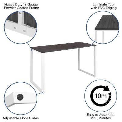 Tromso Adjustable 55" Gray Laminate Desk with Steel Frame and Drawer