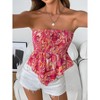 Women's Frill Shirred Ruffle Hem Strapless Tube Top Sleeveless Pleated Peplum Bandeau Blouse - 3 of 4
