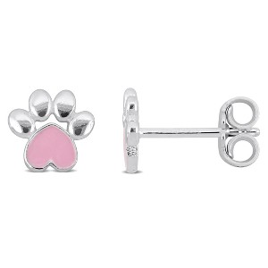 EVERLY JEWELRY | Sterling Silver White Paw Pink Enamel Stud Earrings - 1 of 4
