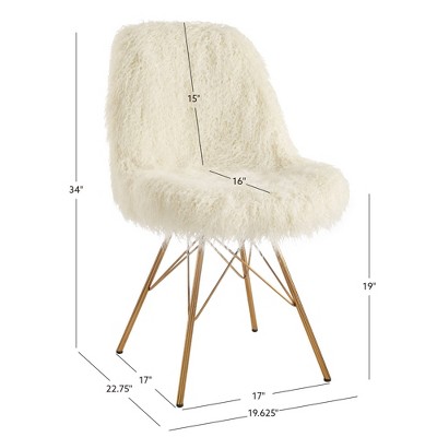 Remy White Faux Fur Slipper Chair with Gold Metal Base