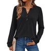 Women's 2025 Fall Long Sleeve Henley Top Dressy Casual V-Neck Blouse Trendy Loose Fit Button Up Shirts Cute T-Shirt - 2 of 4