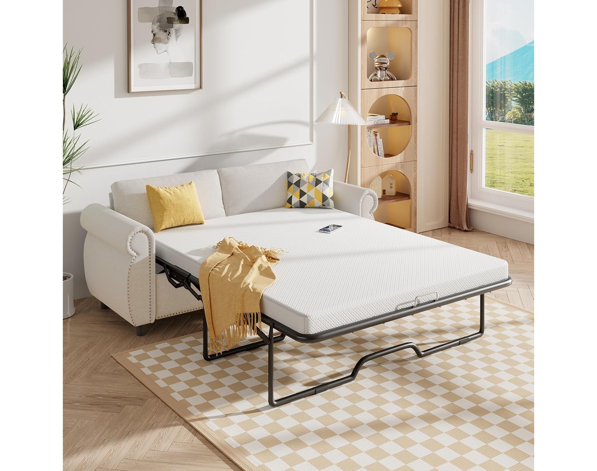 Mjkone Pull Out Sofa Bed,Full Size Sleeper Sofa Couch with Memory Foam Mattress