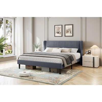 Coucheta Platform Bed Frame with Upholstered Wingback Headboard, Heavy-Duty Support, Noise-Free, No Box Spring Needed