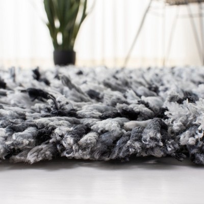 Handmade Black and Ivory Tufted Shag Rug, 8' x 10'