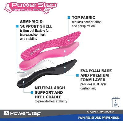 Powerstep 5006-01D Pinnacle Pink Arch Support Orthotic Insoles for Women's size 9