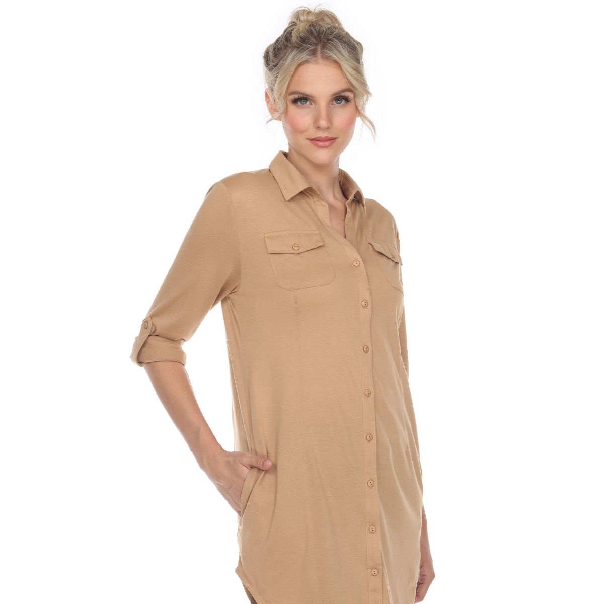 Women's Stretchy Button-Down Tunic - White Mark - thumbnail 10