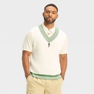 Houston White Men's Ribbed V-Neck Sleeveless Pullover Sweater - White - 1 of 3