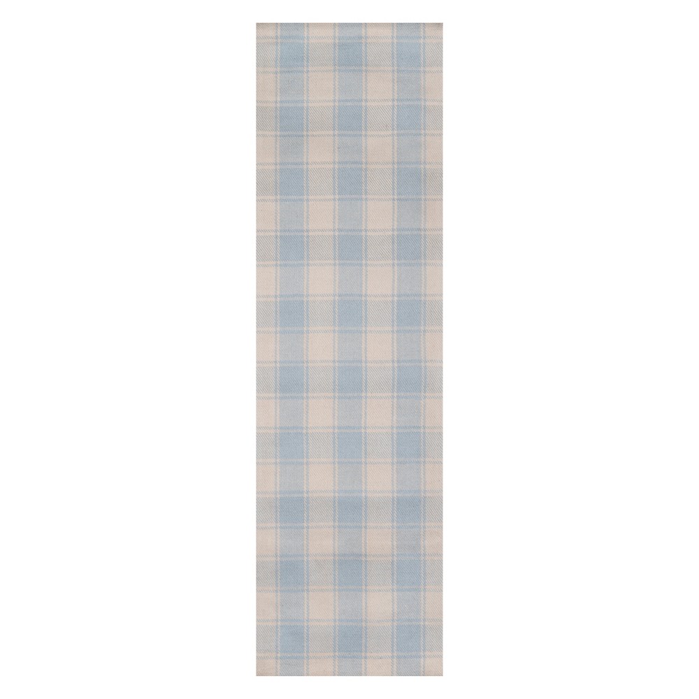 Plaid Woven Runner Light Blue
