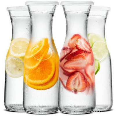 Elegant Glass Carafes with Plastic Lids, Set of 4