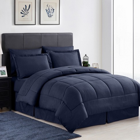 Sweet Home Collection 8 Piece Comforter Set Bag with Unique Design, Bed  Sheets, 2 Pillowcases & 2 Shams & Bed Skirt All Season, Queen, Greek Key  Navy