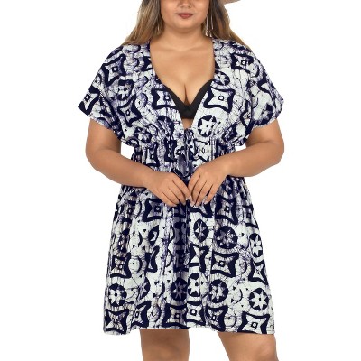 Happy Bay Women s Beach Cover Up Vacation Summer Swimwear Mini Wrap Dress Beachwear Bikini Tunics X large xx large Blue Shapes Target