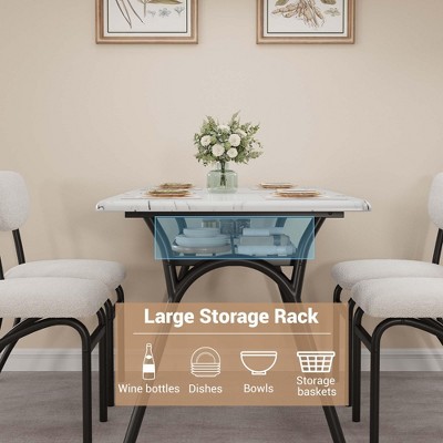 Modern Gray and Marble Dining Table Set with Boucle Chairs