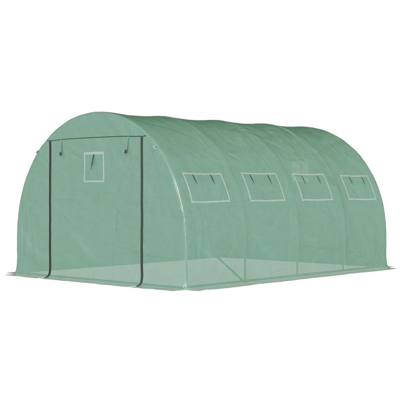 Outsunny Walk-in Tunnel Greenhouse with 2 Zippered Mesh Doors Upgraded Hot House, Green, 13' x 10' x 6.5', 5 of 8