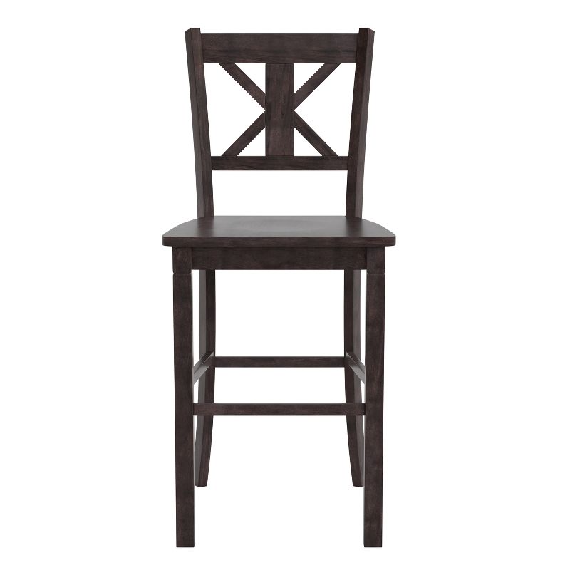 Emma and Oliver Set of 2 Wooden Modern Farmhouse Bar Height Dining Stool with Decorative Carved Backrest and Wood Seat, 3 of 4
