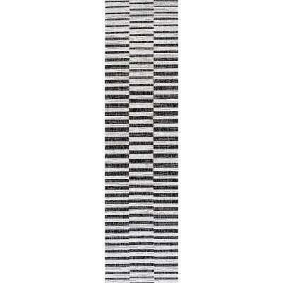 Sukie Ivory and Black Striped Synthetic Runner Rug