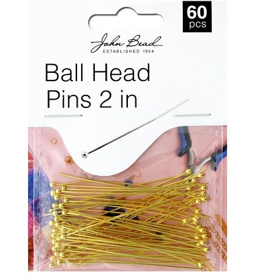 John Bead Must Have Findings Metal Gold 2" Ball Head Pins for Jewelry Making Findings, 60 Pieces