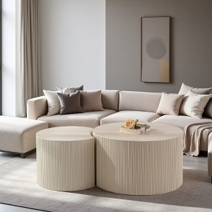 Wood Relief Round Coffee Table (Small-Space, No Assembly) - 1 of 4