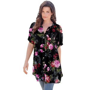 Roaman's Women's Plus Size Short Sleeve Angelina Tunic - 1 of 4