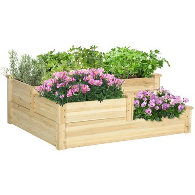 Outsunny 3 Tier Raised Garden Bed, Wooden Raised Flower Bed, Outdoor ...