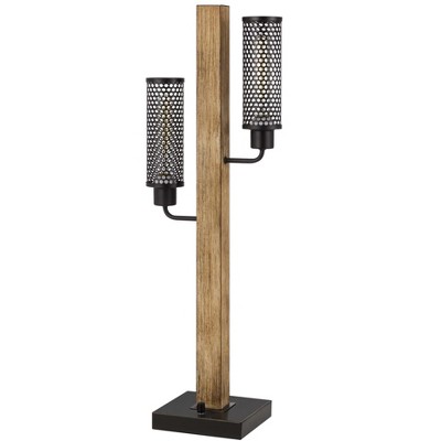 Cal Lighting 60W x 2 Lenox lantern style rubber wood / metal table lamp with mesh metal shades