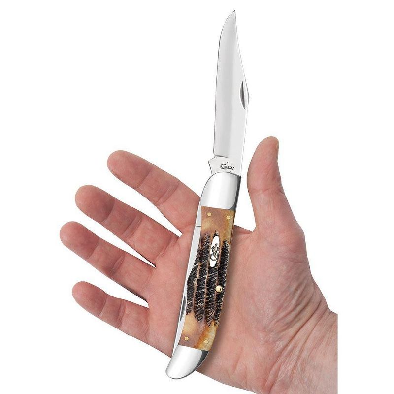 Case XX 6.5 BoneStag Folding Hunter Pocket Knife with Leather Sheath, 5 of 7