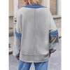 Imily Bela Womens Color Block  Oversized Polo Shirt V Neck Long Sleeve Casual Pullover Top - 3 of 4